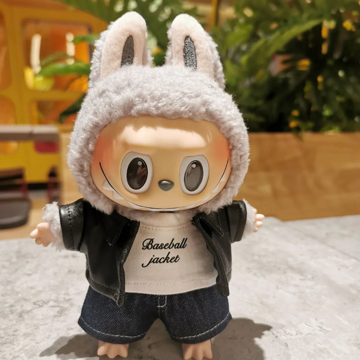 Leather Jacket & Skirt Set — Motorcycle Style Outfit for 17cm Labubu Dolls
