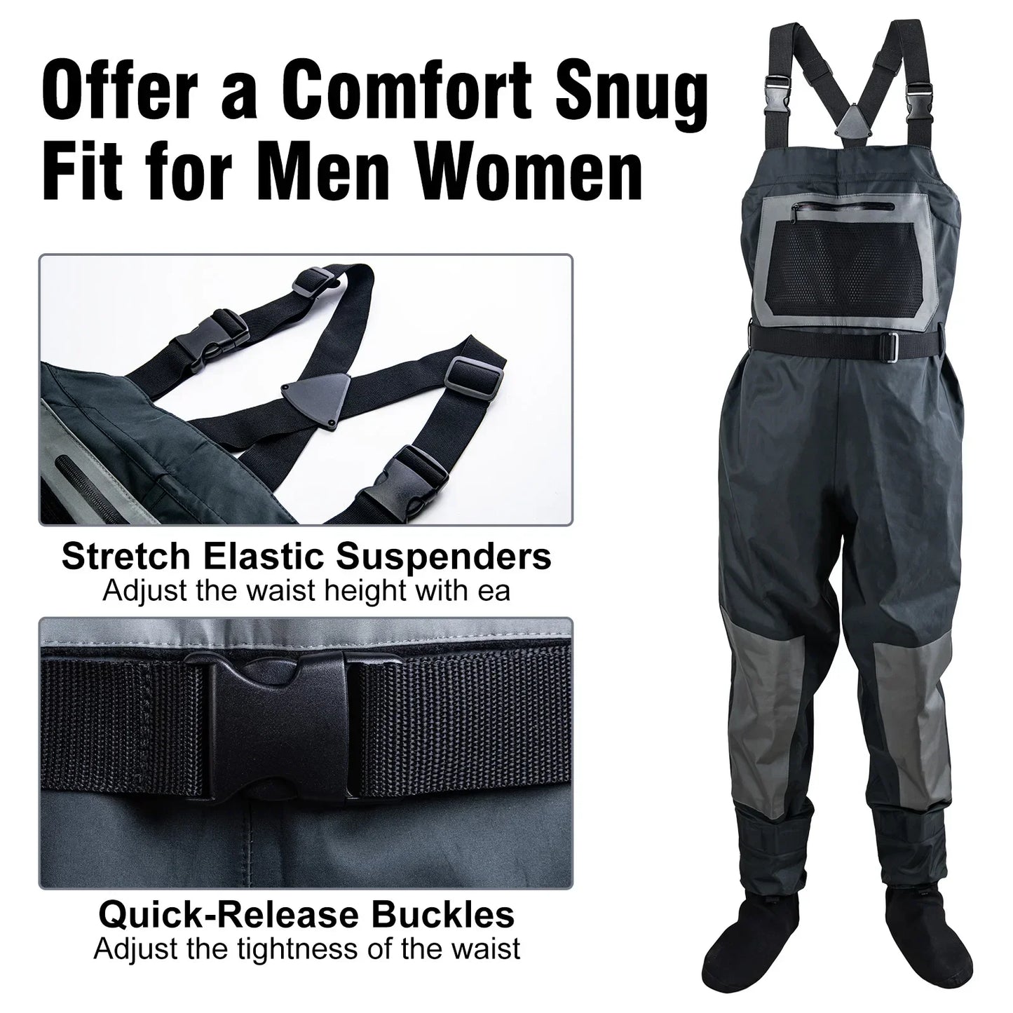 Goture 100% Waterproof Fly Fishing Waders – Breathable Chest Overalls in S, M, L, XL, XXL with Boots