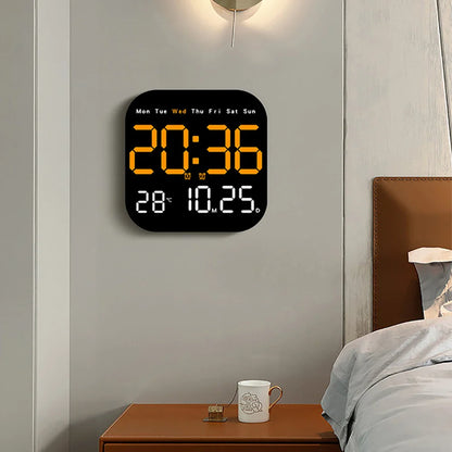 LED Wall Clock with Remote Control: Temperature Calendar Clock for Living Room Bedroom - Plastic Multifunctional Design
