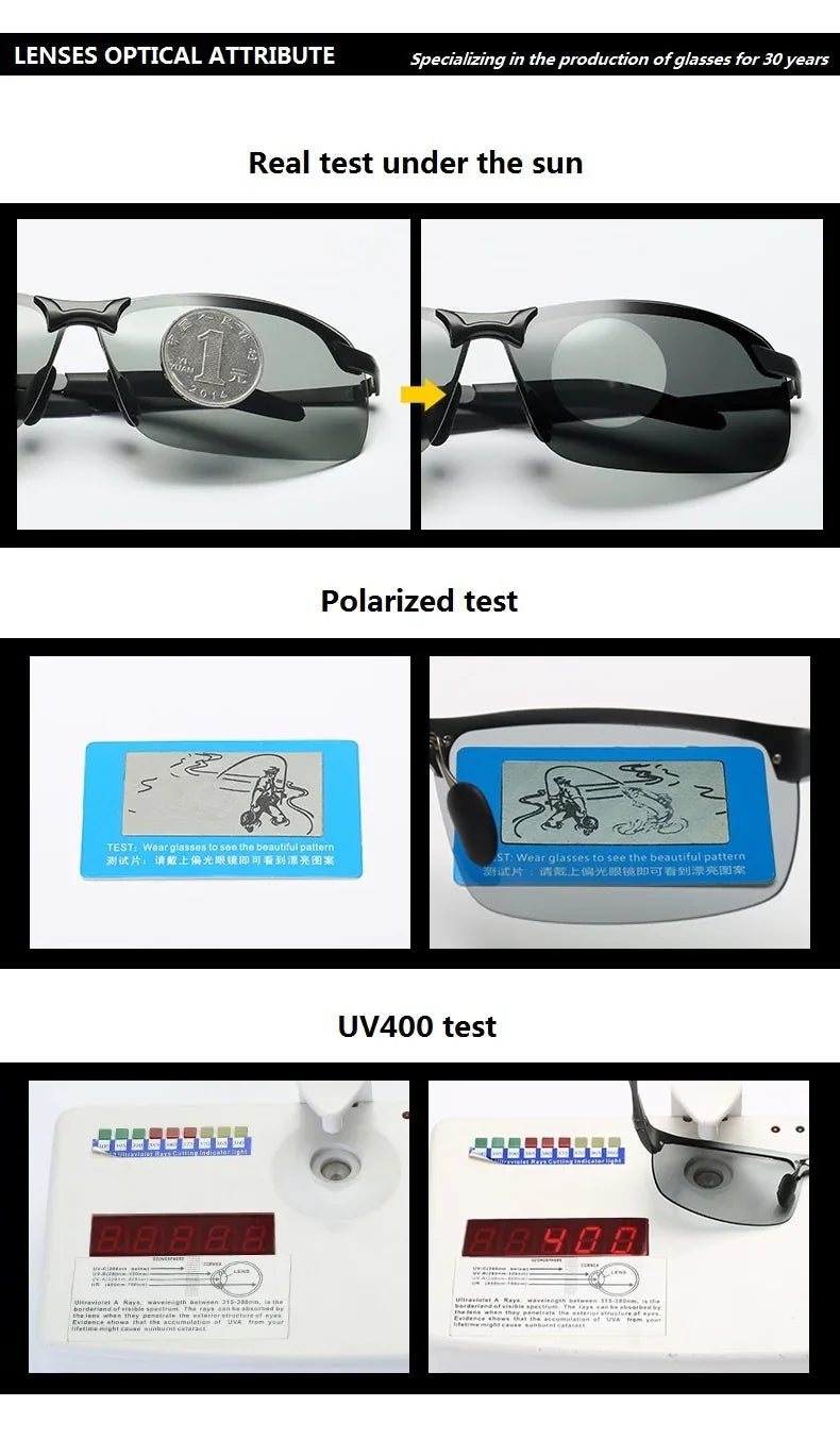 Photochromic Polarized Sunglasses for Men – Color-Changing Driving Glasses for Day & Night Vision