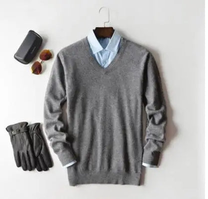 Men's Classic V-Neck Sweater - Cashmere Cotton Blend Warm Autumn Winter Pullover Casual Jumper