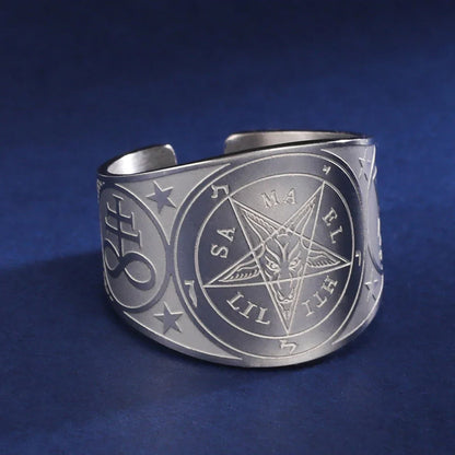 Witchcraft Pentagram Tetragrammaton Ring - Stainless Steel Pentacle Protection Amulet Ring for Men