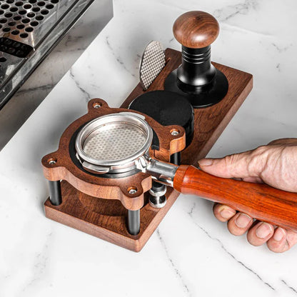 51/53/54/58mm Wood Coffee Tamper Station – Portafilter & Filter Screen Holder Stand for Espresso Barista Tools