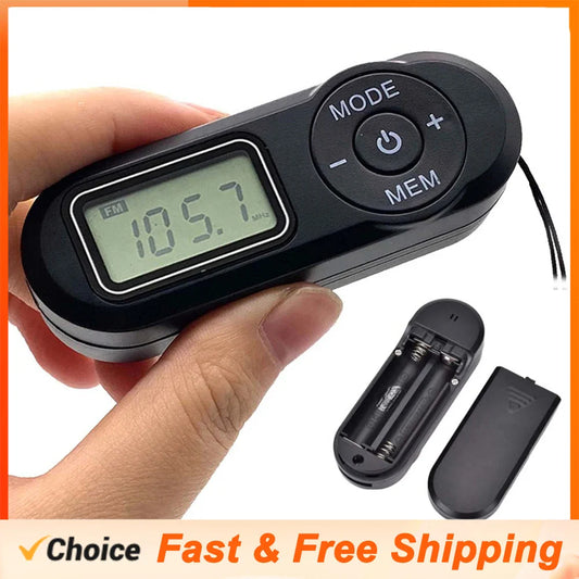 Pocket FM Radio – Portable Sports Receiver 64-108MHz with LCD Display, 3.5mm Earphones & Neck Lanyard
