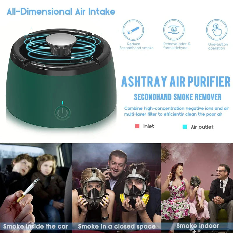 USB Charging Ashtray with Air Purification - Automatic Smoke Removal, Smoke Eliminator Air Purifier Ash Tray for Home