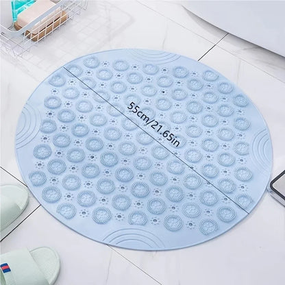 Round Non-Slip Shower Mat – Strong Suction Bath Mat with Drain Holes & Raised Massage Loops for Bathtub