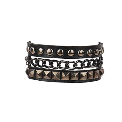 Punk Rock Hip Hop PU Leather Bracelet – Unisex Skull, Pentagram & Rivet Chain Bracelet, Trendy Party Jewelry Accessory
