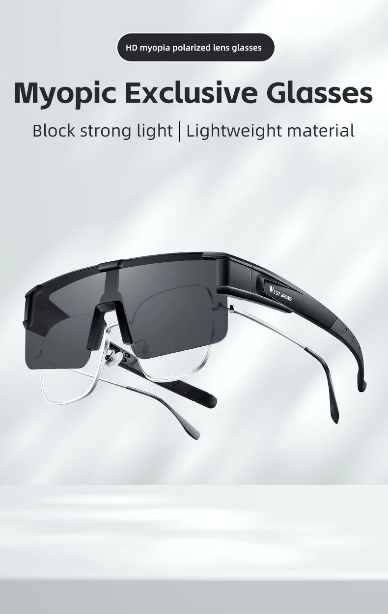 WEST BIKING Large Frame Cycling Glasses — Polarized Photochromic Sunglasses Fit Over Myopic Goggles