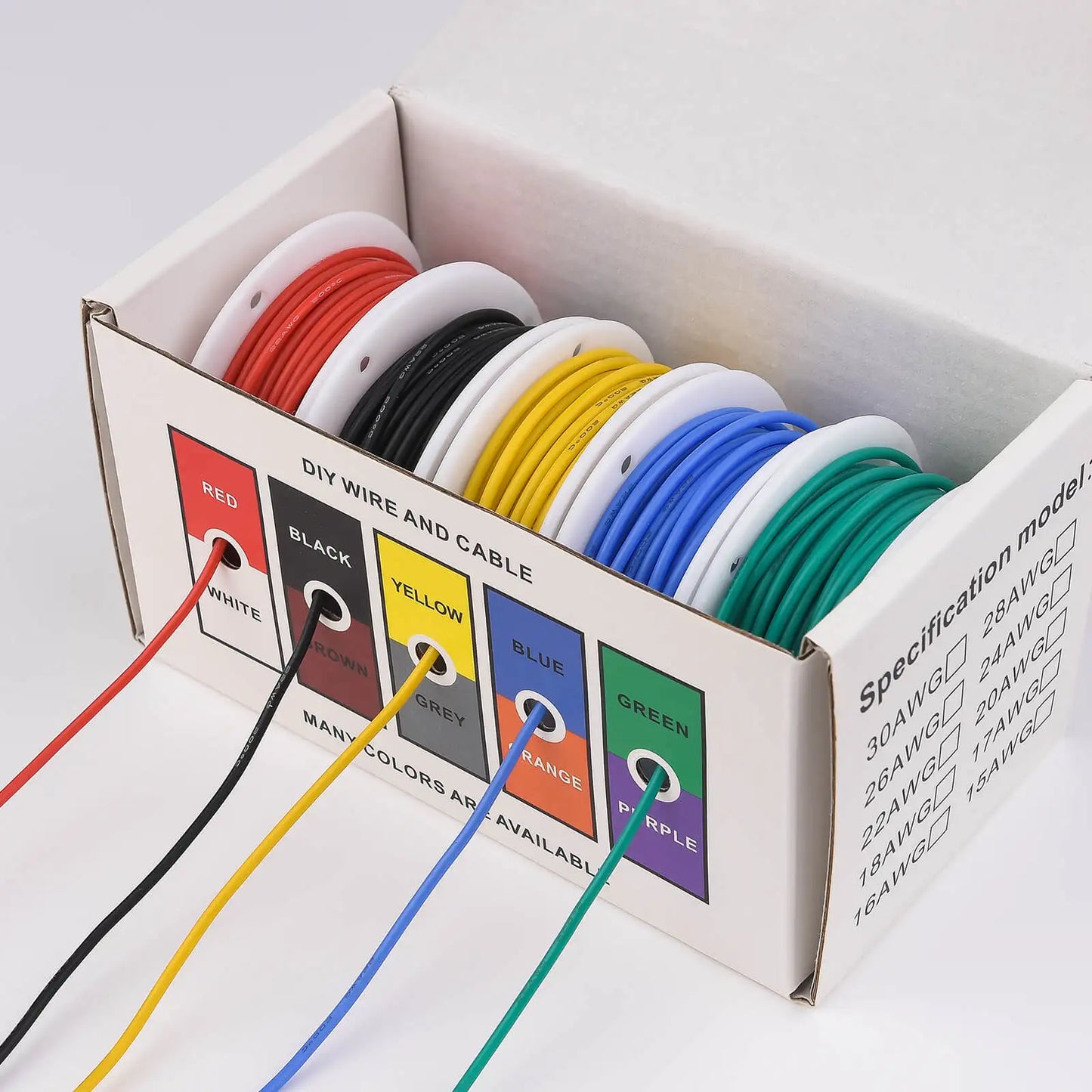 22AWG Flexible Silicone Electric Wire – 22 Gauge Stranded Tinned Copper, 5 Colors, 16.4ft/5m or 32.8ft/10m