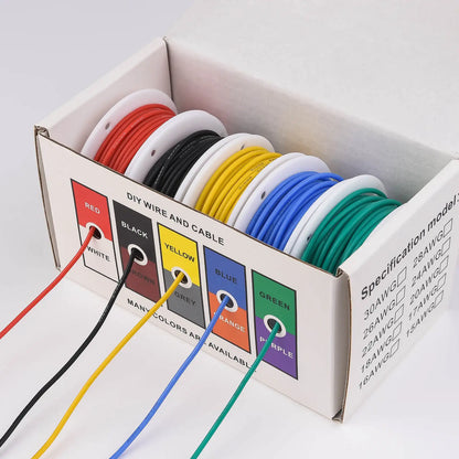 22AWG Flexible Silicone Electric Wire – 22 Gauge Stranded Tinned Copper, 5 Colors, 16.4ft/5m or 32.8ft/10m