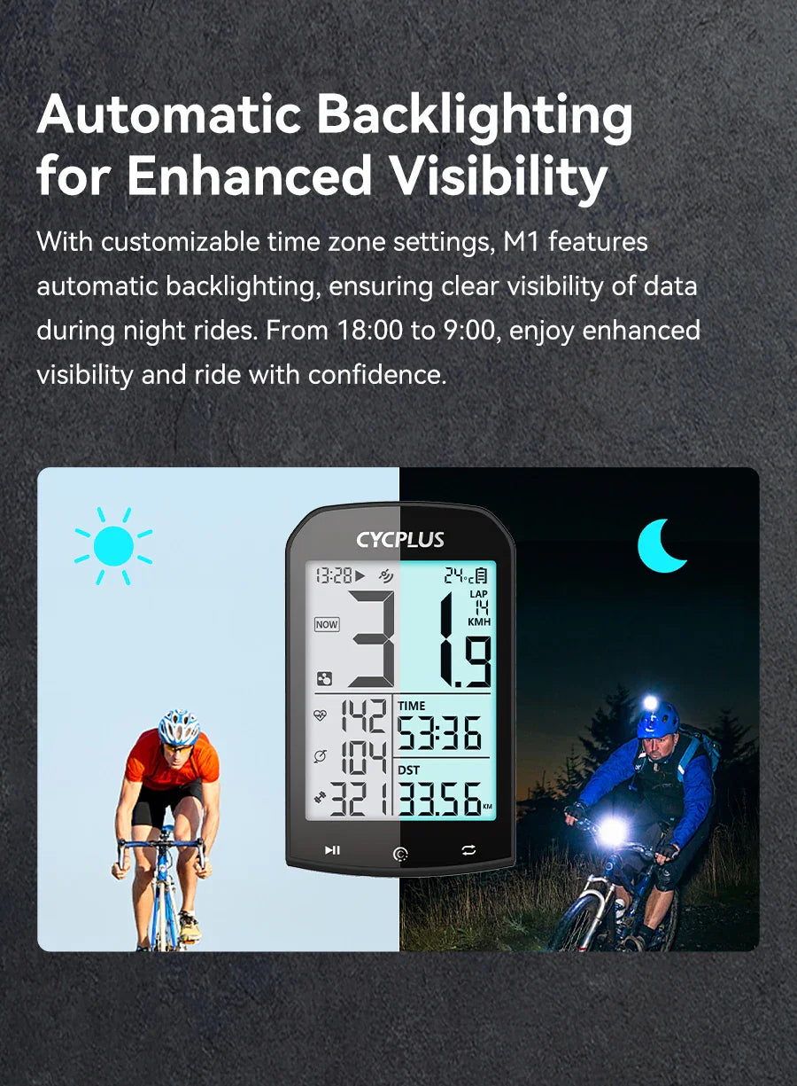 CYCPLUS M1 GPS Bicycle Computer - Bluetooth 5.0 & ANT+ Cycling Speedometer | Speed Meter Compatible with Garmin Zwift | Bike Accessories