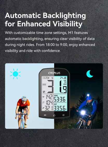 CYCPLUS M1 GPS Bicycle Computer - Bluetooth 5.0 & ANT+ Cycling Speedometer | Speed Meter Compatible with Garmin Zwift | Bike Accessories