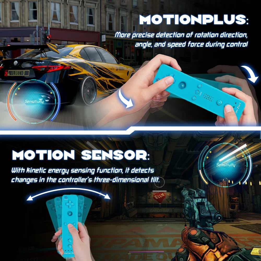 2-in-1 Nintendo Wii Controller Set — Wireless Motion Plus Gamepad with Silicone Case