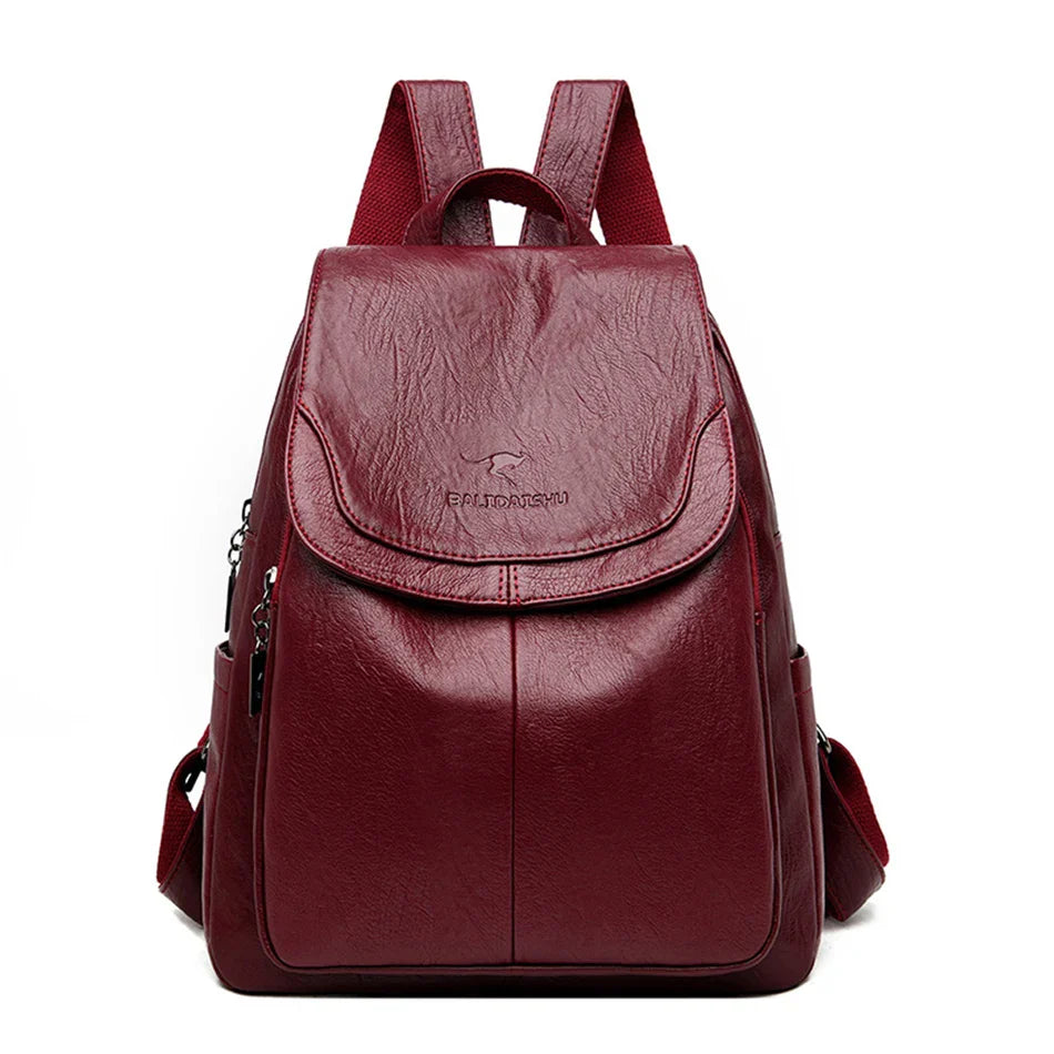 Women’s Large Capacity Leather Bookbag Rucksack - High-Quality Vintage Backpack, School and Travel Purse
