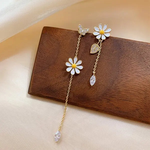 Pearl Moon Asymmetric Earrings - Butterfly Flower Zircon Drop Jewelry for Women Weddings