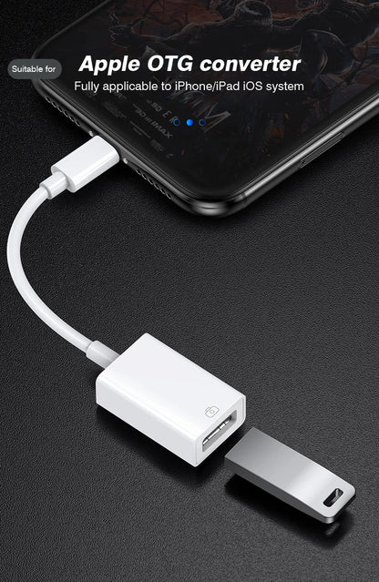 8-Pin to USB 3.0 OTG Adapter Cable – For iPhone 14/13/12/11/XR/XS/8/7 & iPad iOS 13+, Supports Mouse, Camera & Card Reader