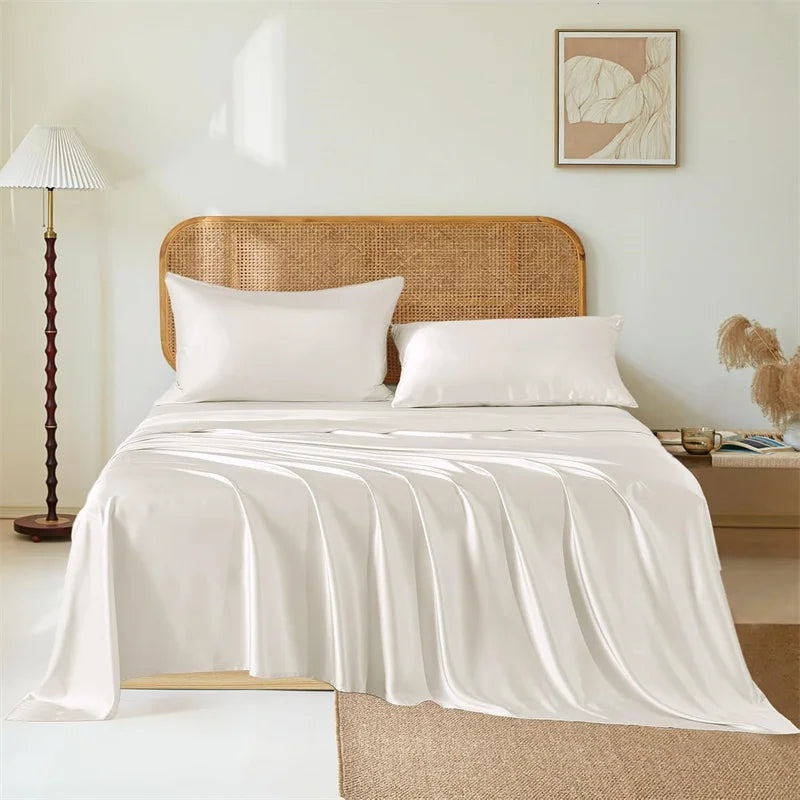 100% Mulberry Silk Bed Sheet Set - Luxury Silk Bedding with Fitted Sheet, Flat Sheet & Pillowcases
