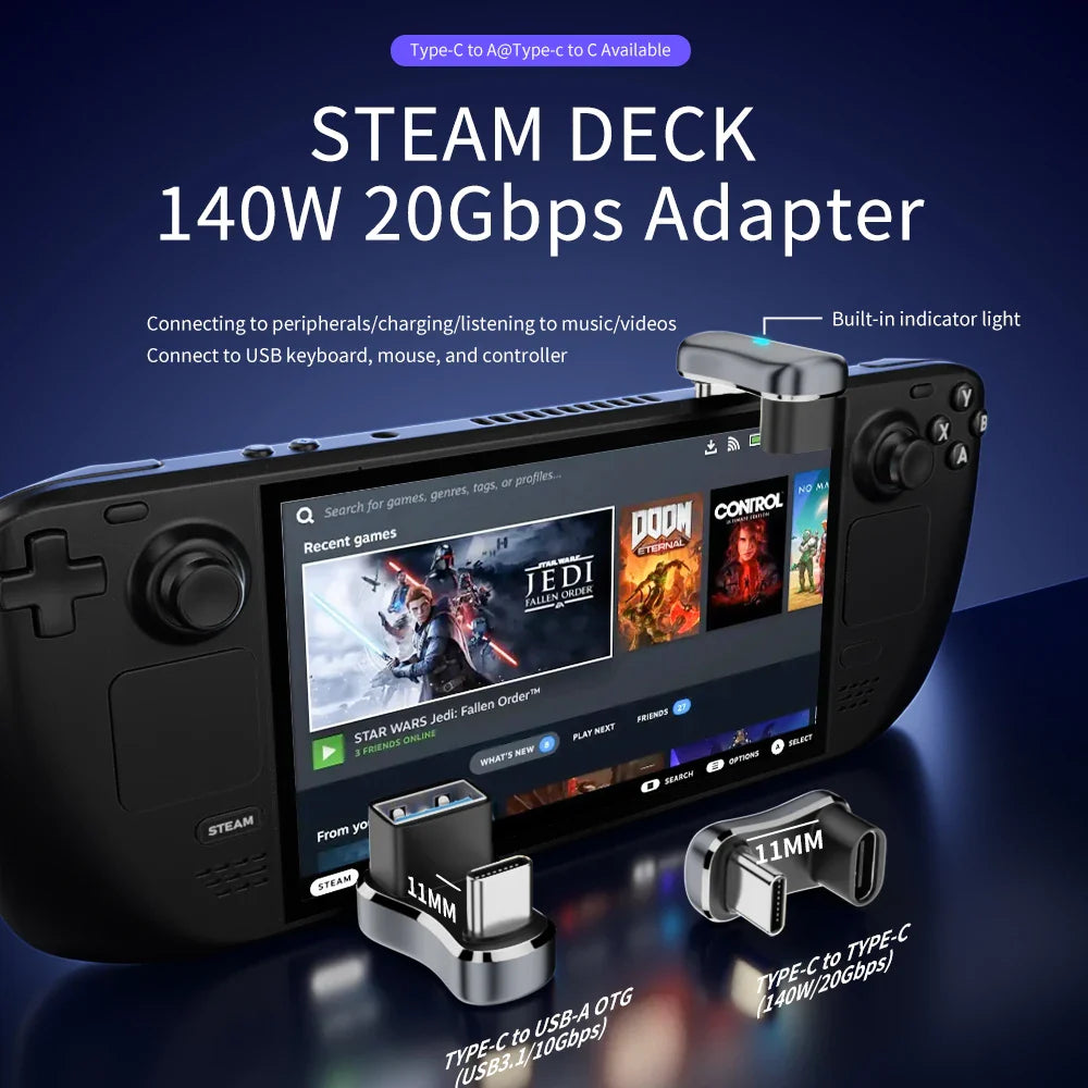 Steam Deck Type-C Adapter – USB-C Male to Type-C & USB Female Converter for Handheld Game Console