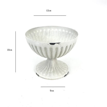 Old Goblet Antique Flower Vase – White Retro European Iron Table Arrangement Container with Handles
