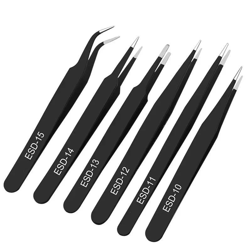 6PCS Anti-Static Stainless Steel Tweezers Set — Repair & Model Making Hand Tools