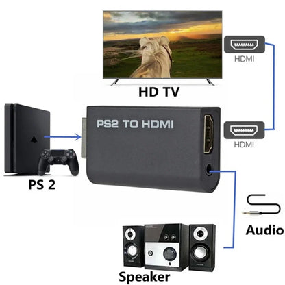 PzzPss PS2 to HDMI Converter with 3.5mm Audio Output – Supports 480i/480p/576i HD Display Modes