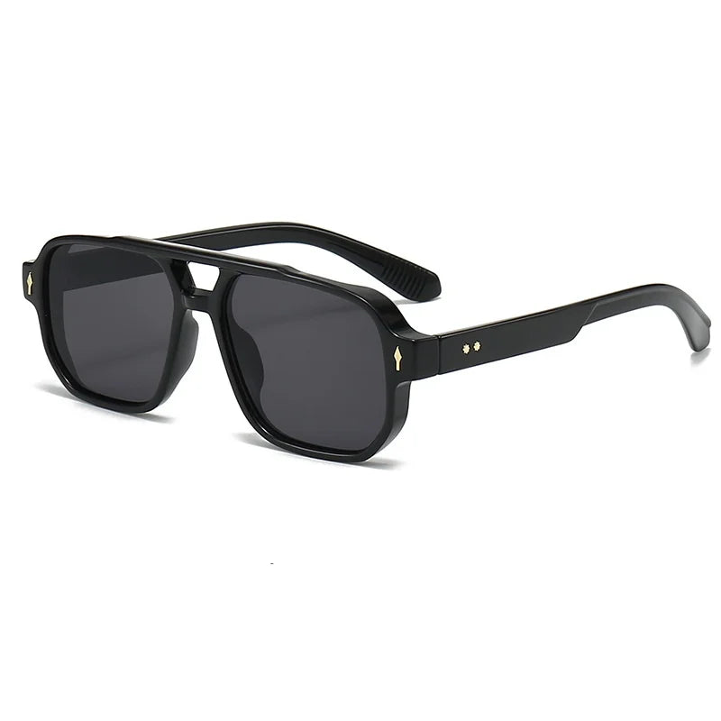 Retro Double Bridge Square Sunglasses — Luxury Fashion Rivet Design UV400 Shades for Men & Women