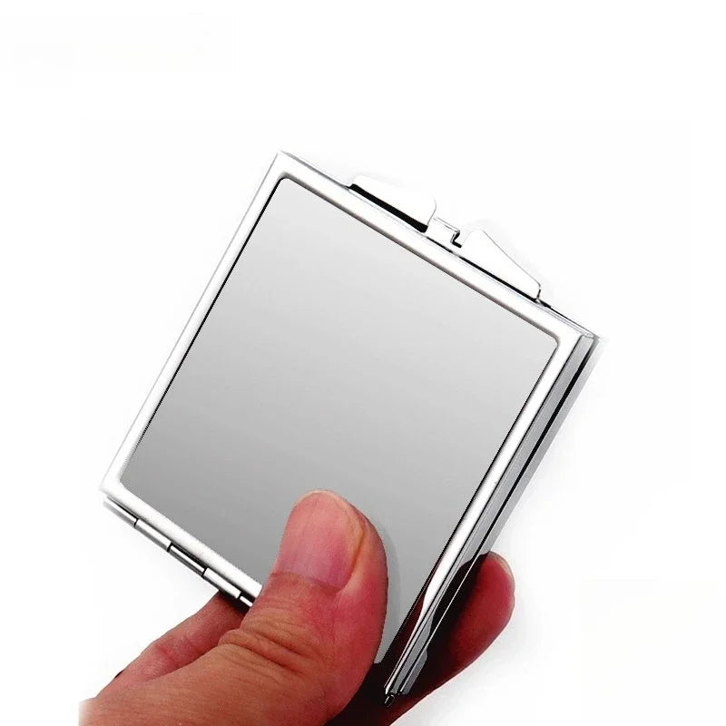 Portable Stainless Steel Makeup Mirror - Folding Pocket Cosmetic Hand Mirror for Women in Various Shapes