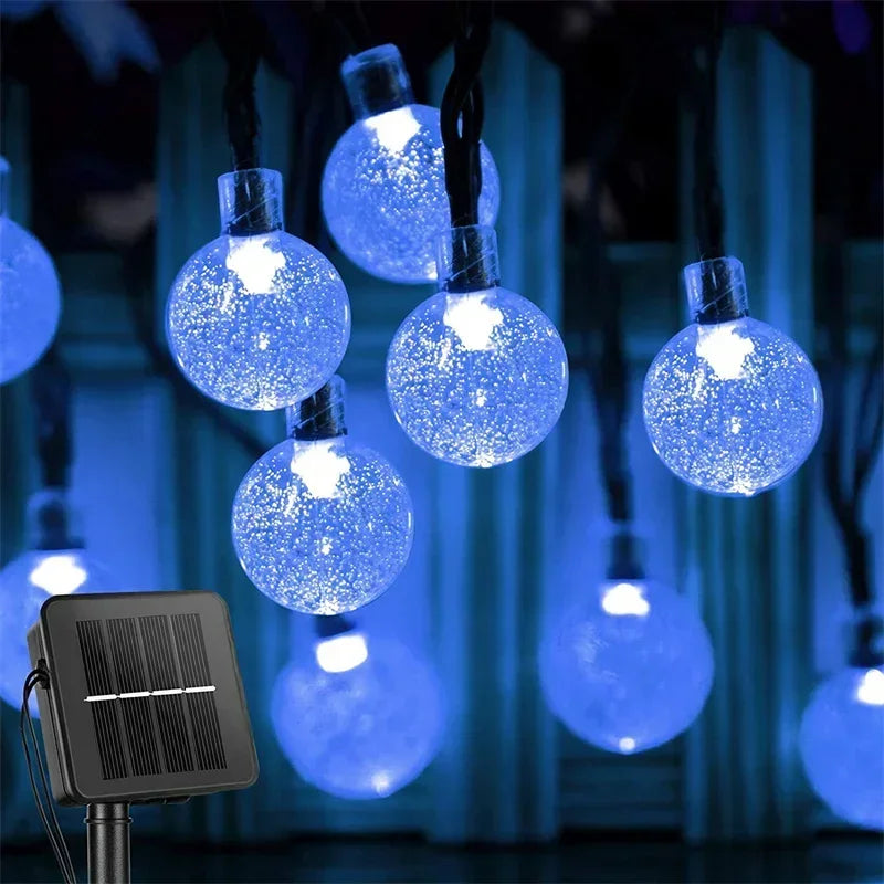 Solar Powered LED String Lights - Waterproof Crystal Globe Lights with 8 Modes for Outdoor Garden and Party Decor