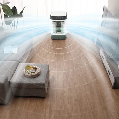 USB Portable Mini Air Conditioner Fan – 3-Speed Desktop Cooling Fan with LED Night Light, Air Cooler for Home, Office, and Camping