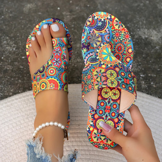 Women’s Bohemian Flower Slippers — Casual Lightweight Flip Flops & Home Slides, Fashionable Big Size Sandals
