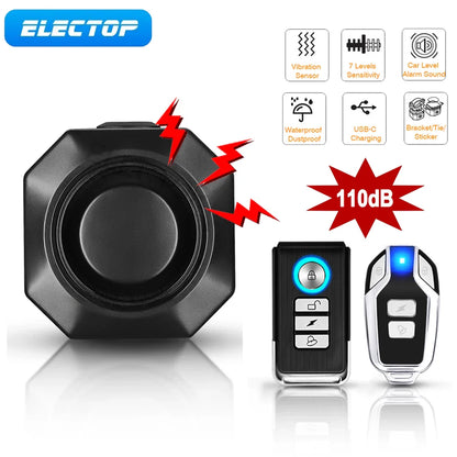ELECTOP Wireless Bicycle Alarm & Taillight – Waterproof Vibration Anti-Theft Burglar Alarm with Remote Control Brake Sensing Safety Light for Bike & Motorcycle