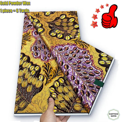 African Golden Wax Fabric - Soft Glitter Gold Print Batik Ankara Pagne