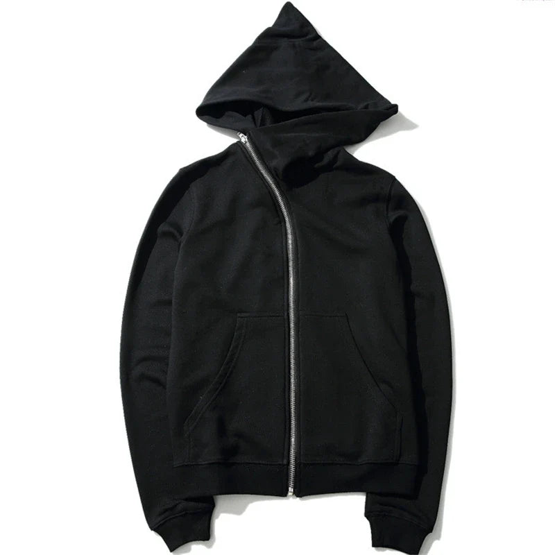 Men's Harajuku Zip Hoodie - Black Hip-Hop Streetwear Cardigan Sweatshirt Jacket