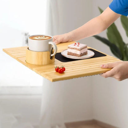 Bamboo Couch Cup Holder – Anti-Slip Foldable Sofa Armrest Tray for Cups, Snacks & Remote Control   1/2