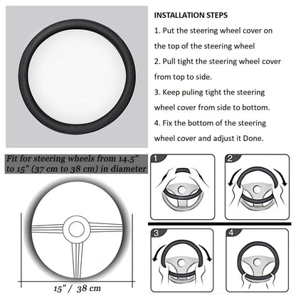 Napa Leather Perforated Patchwork Steering Wheel Cover - Non-slip & Breathable, Universal 15 Inch (38cm)