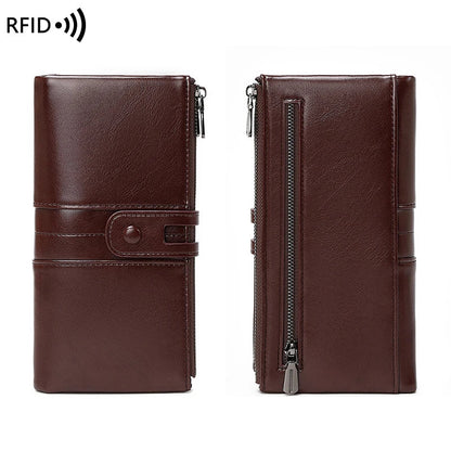 RFID Blocking Large Capacity Wallet – Soft Leather Solid Color Clutch, Multi-Functional Zipper Purse for Women & Men