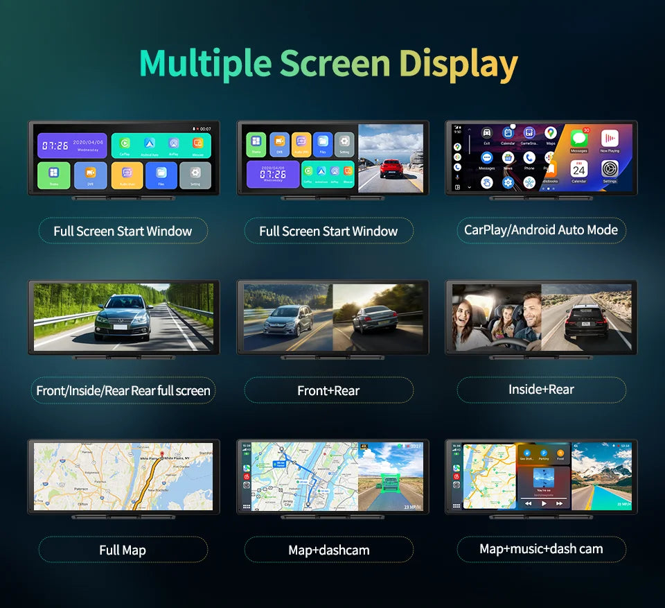 11.3" Imagebon H50 Dash Cam 4K - ADAS, Wireless CarPlay & Android Auto, 3-Channel Recording, Time Lapse & 24H Park Monitor