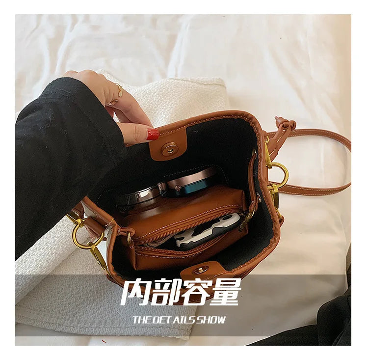 2022 New Korean Style Fashionable Portable Bucket Bag – Trendy Canvas Contrast Texture Messenger Bag