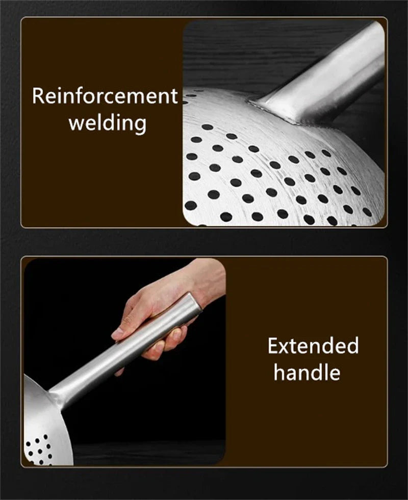 Thickened 304 Stainless Steel Colander with Long Handle – Large Kitchen Sieve for Oil, Flour, Noodles & Dumplings
