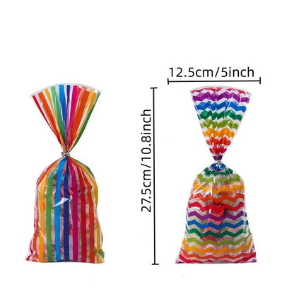 50pcs Rainbow Striped Flat Pocket Candy Cookie Bread Gift Bags - Baked Snacks Candy Bundle Pockets