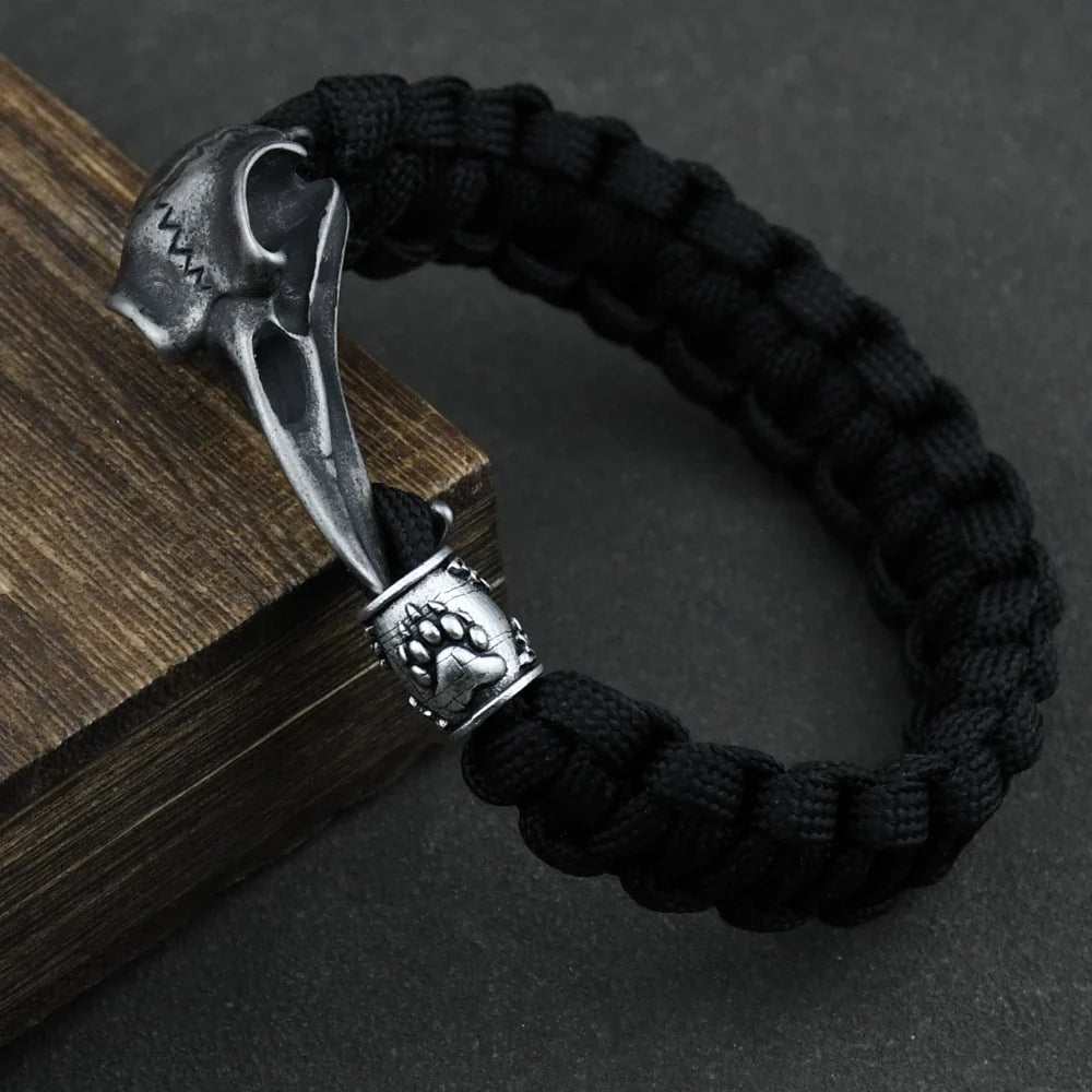 Odin Crow Skeleton Viking Bracelet - Norse Rune Bead Paracord Rope Valknut Eagle Pendant Amulet Jewelry Gift