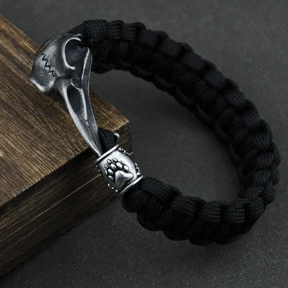 Odin Crow Skeleton Viking Bracelet - Norse Rune Bead Paracord Rope Valknut Eagle Pendant Amulet Jewelry Gift