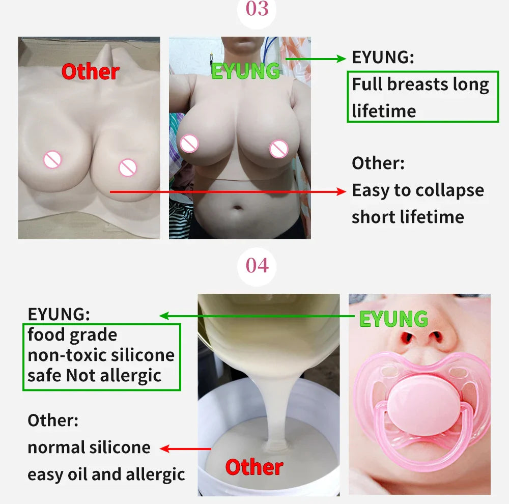 Eyung Silicone Fake Breasts – H Cup Crossdresser & Transgender Bodysuit Breastplate