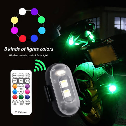 RGB LED Strobe Lights for Car & Motorcycle – 8-Color Wireless Flash Position Warning Lights for Aircraft & Helicopter