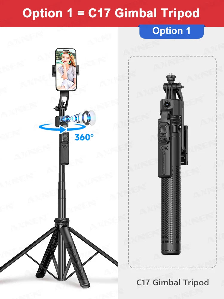 C17 AI Smart Gimbal Tripod – Foldable 360° Selfie Stick with Auto Face Tracking Quadruped Mobile Phone Holder