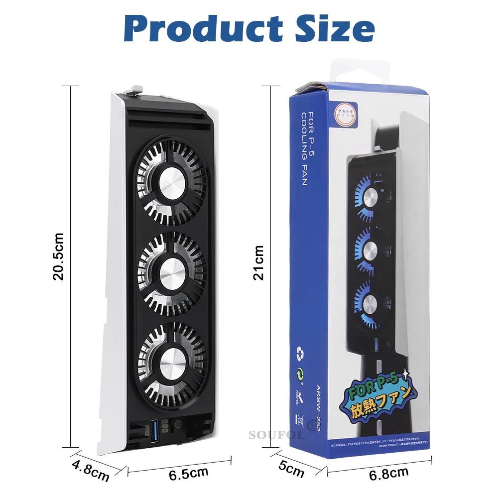 Upgraded PS5 Cooling Fan – Quiet USB 3.0 Hub with LED Light for Disc & Digital Edition Console Accessories