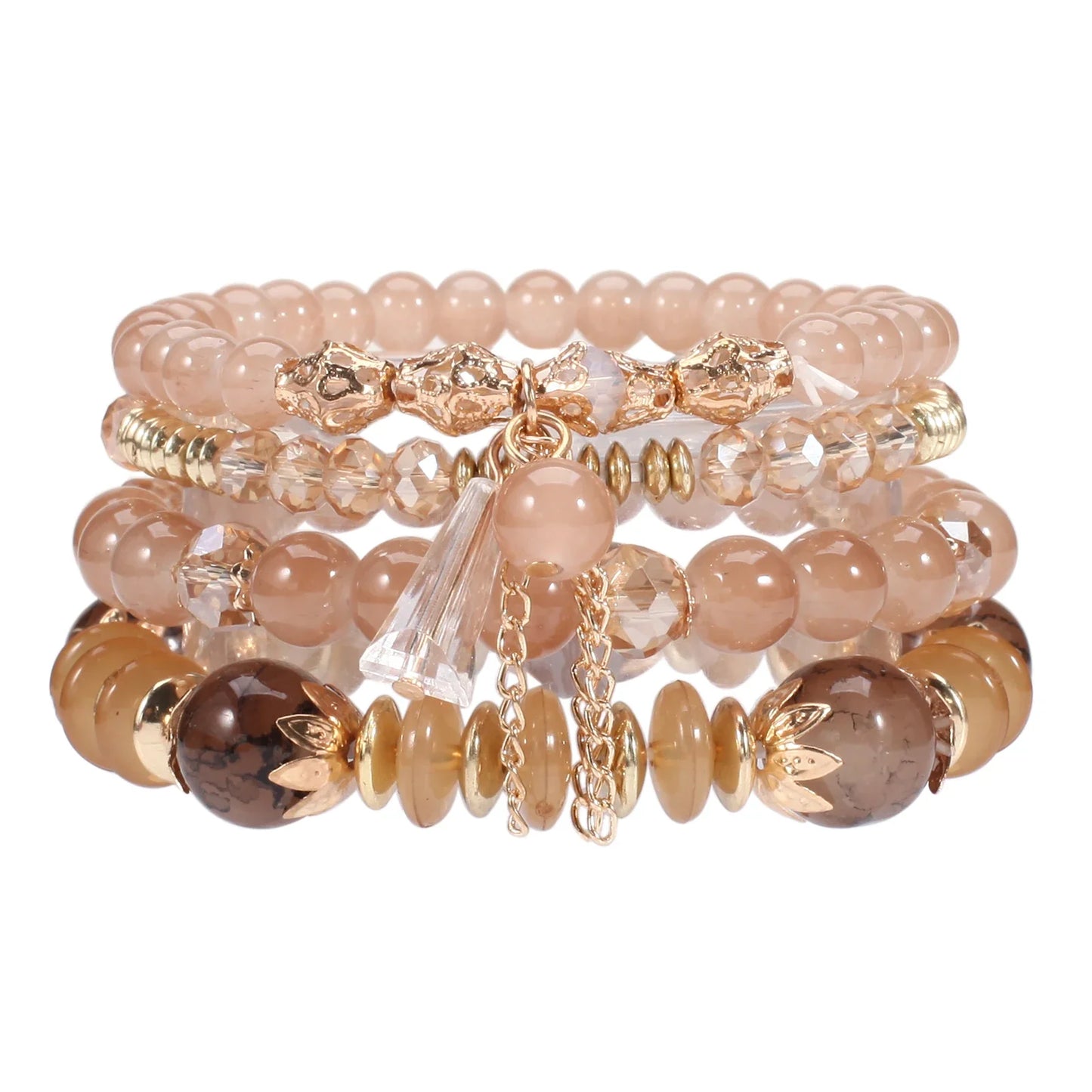 Bohemian Stackable Bead Bracelets for Women - Multilayered Pendant Charm Stretch Bangles