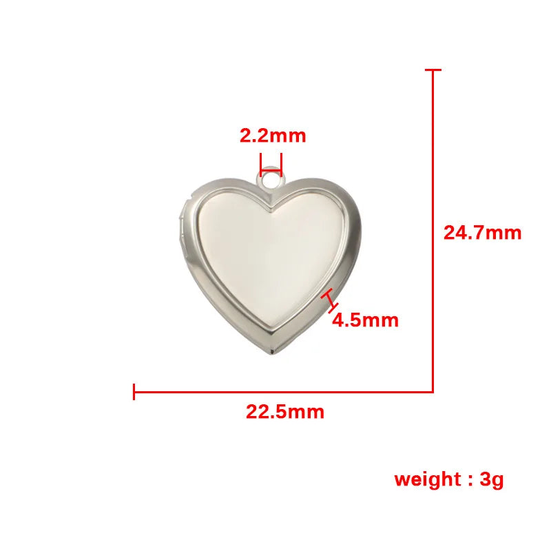 Stainless Steel Photo Locket Charms - 5-Piece Heart, Round & Square Memory Pendant Set