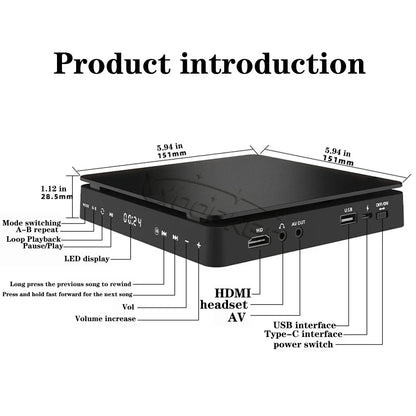 Woopker HD DVD Player – HDMI & AV Connection, USB Input, Headphone Output, LED Touch Screen, 1080P Type-C 5V/2A