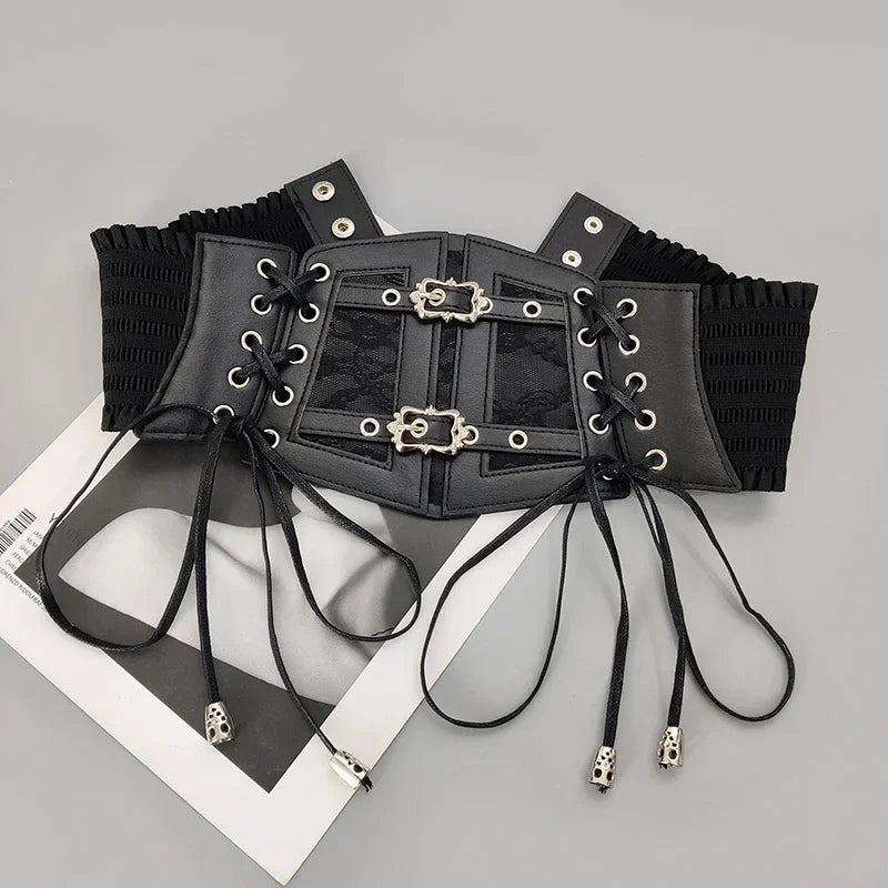 Retro Gothic Corset Belt - Elastic Lace Pin Buckle Waist Belt for Women's Dresses & Shirts